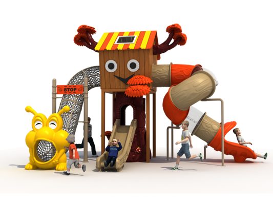 Orange Wooden House Outdoor Amusement Equipment