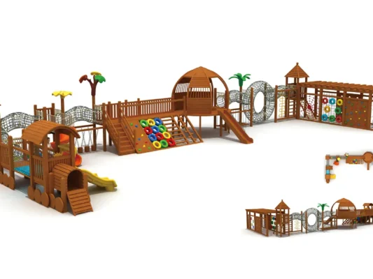 Equipamento de madeira para parques infantis em parques públicos
