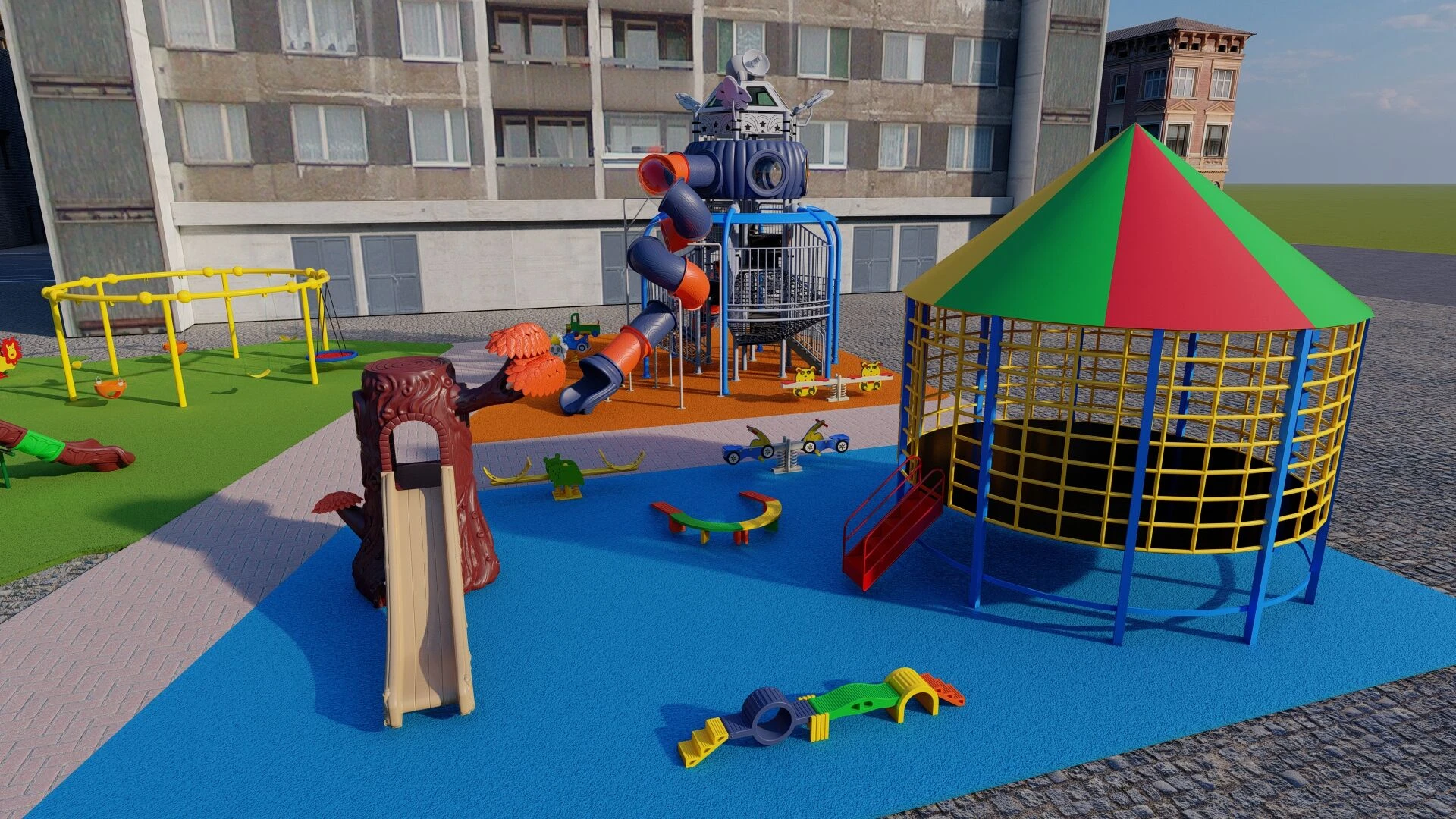 Creche com soluções de parques infantis exteriores para uma aprendizagem precoce mais segura 4 Creche com parque infantil exterior
