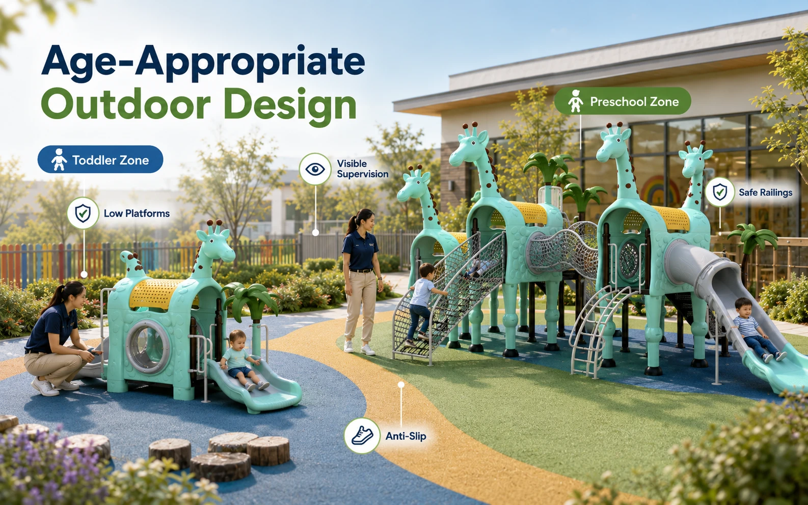 Creche com soluções de parques infantis exteriores para uma aprendizagem precoce mais segura 3 Creche com parque infantil exterior