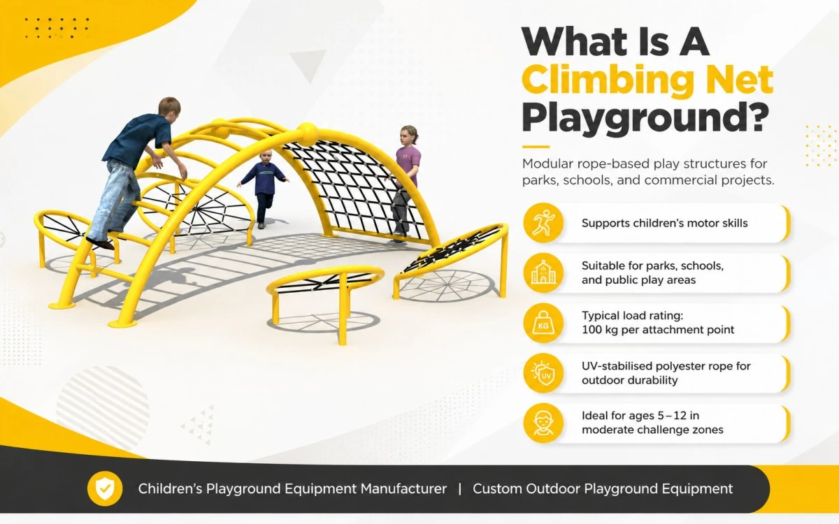 Tipos de estruturas de recreio com redes de escalada para projetos comerciais 2 Parque infantil com rede de escalada