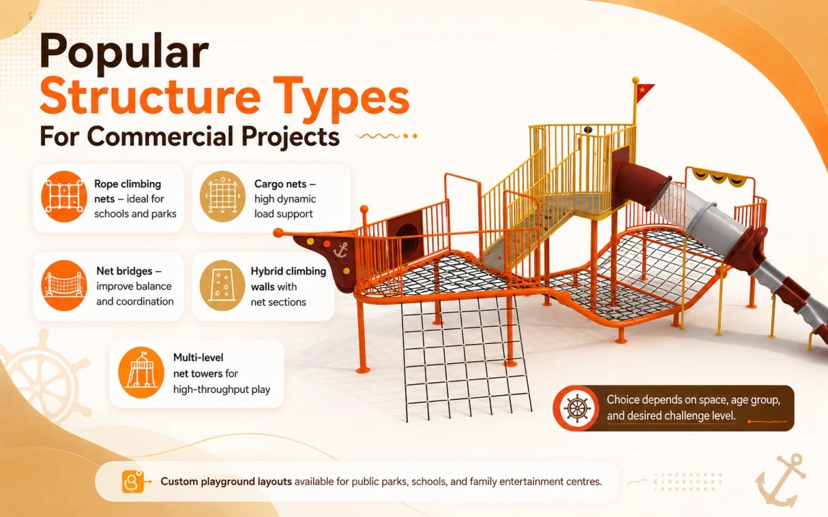 Tipos de estruturas de recreio com redes de escalada para projetos comerciais 3 Parque infantil com rede de escalada